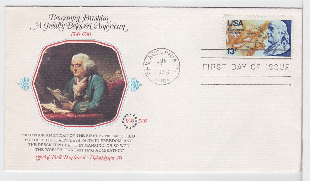 TurtlesTradingPost- Benjamin Franklin – 1976 #1690  FDC – Fleetwood Cachet