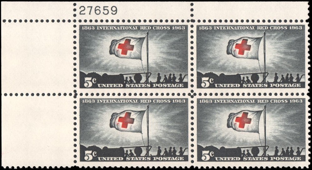 US #1239 MNH plate block of 4, 5c International Red Cross