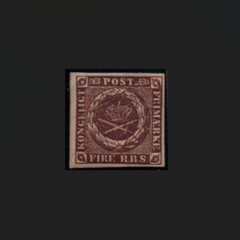 Denmark Scott 2a full margins, part original gum, a rare stamp