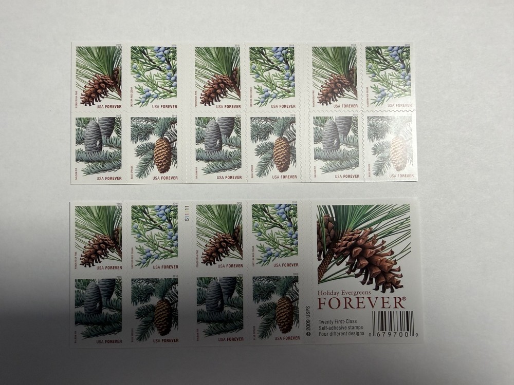 Holiday Evergreens Forever Stamps – Full Pane of 20 MNH 2009 (Pine Cones)