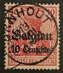 Travelstamps: Germany Occu. Belgium OP Stamps 10c on 10pf Used Handstamped