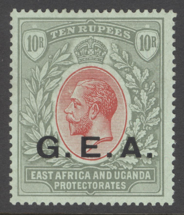 SG 60 Tanganyika 1917-21. G.E.A. 10/- red & green/green. Very lightly mounted…
