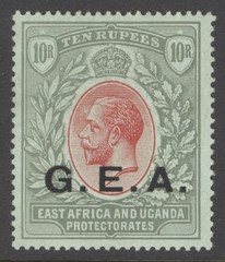 SG 60 Tanganyika 1917-21. G.E.A. 10/- red & green/green. Very lightly mounted…