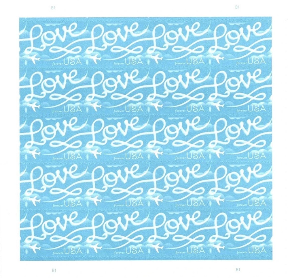 2017 USPS SHEET OF 100 FIRST CLASS LETTER STAMPS LOVE SKYWRITING 78¢