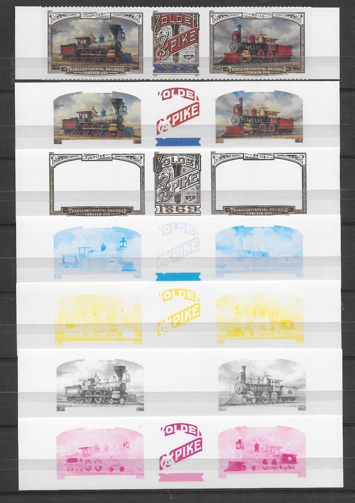 Transcontinental Railroad 150th Anniversary, COLOR PROOF Set of 6 + 1