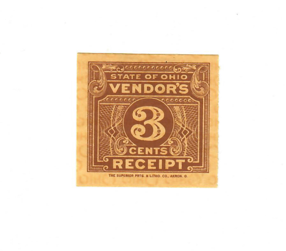 State of Ohio 3 Cent Vendor’s Receipt Sales Tax Stamp — Superior Litho (U268)