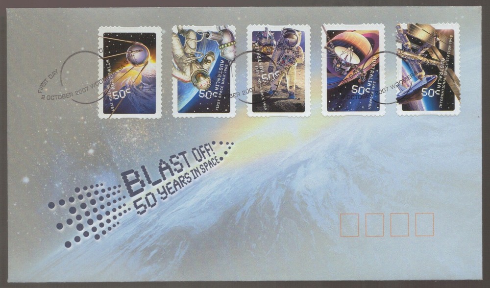 2007 Australia Blast Off SPACE Moon Walk Satellite Peel and Stick FDC