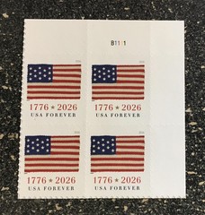 2026USA Forever U.S. 1776 Flag – Plate Block of 4 From Sheet Mint