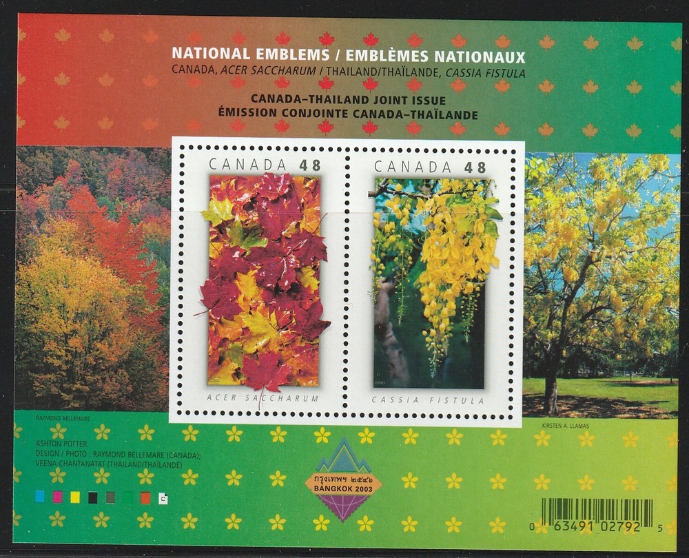 Canada #2001b, National Emblems, Flowers, Souvenir Sheet of 2, MNH Stamp 2003