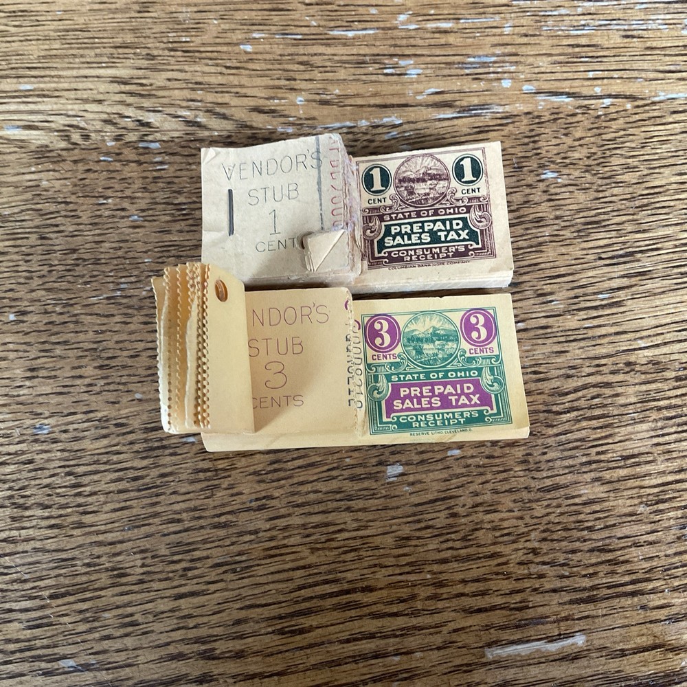 VTG Vendor Ohio Sales Tax Stamps 1 & 3 Cent Receipt Strip Lot Bundle Unused