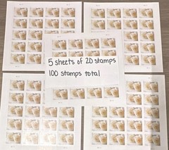 5 Sheets of 20 USPS Forever Stamps Wedding White Roses Brand new 100 Stamps