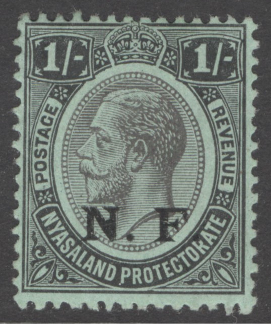 SG N5 Nyasaland-Rhodesian Force 1916. 1/- black/green. Mounted mint CAT £70