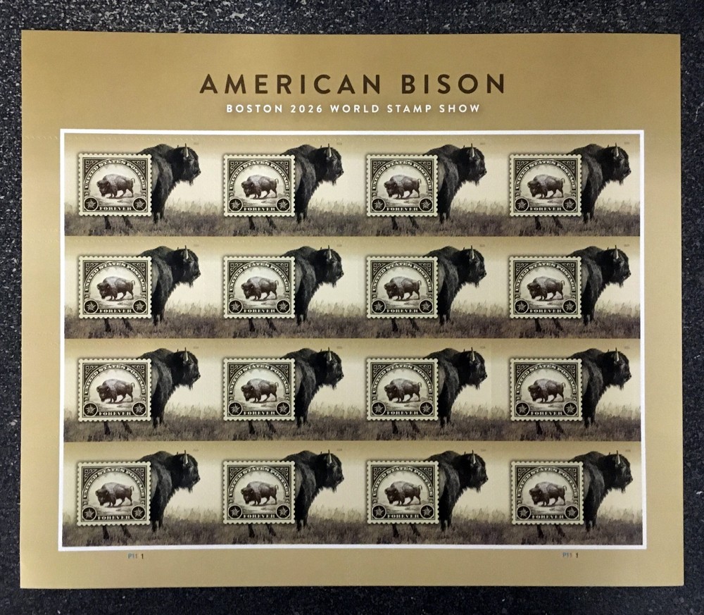 2026USA Forever American Bison Boston World Stamp Show- Sheet of 16 Mint buffalo