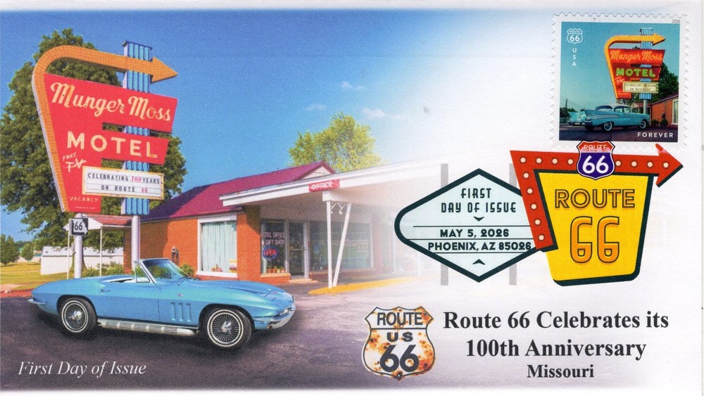 26-172, 2026, Route 66, Complete Set (8 Covers), First Day Cover, Digital Color