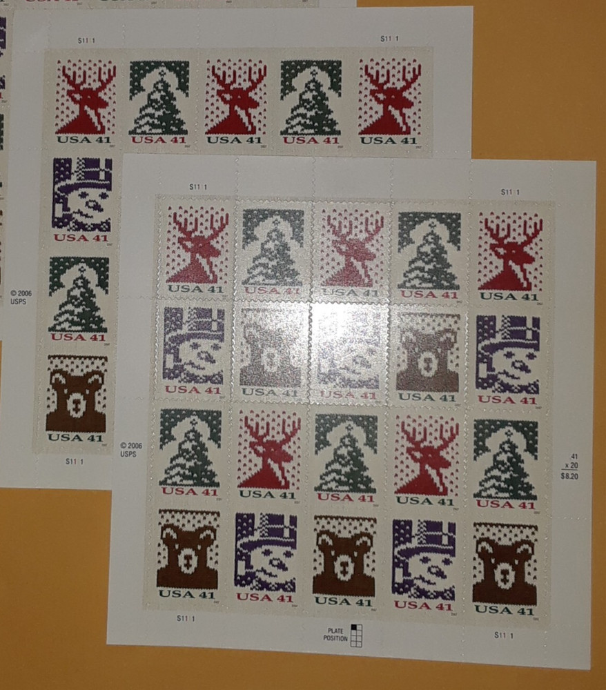 Two (2) Panes x 20 = 40 Of CHRISTMAS KNITS 41¢ US Postage Stamps. USA 4207-4210
