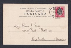 MALTA 1908 1D ‘CHEESECAKE SELLER’ POSTCARD VALLETTA TO SANDY POINT NOVA SCOTIA