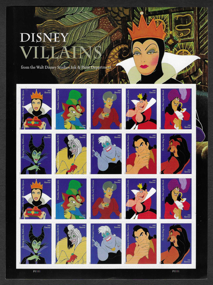 2017 US 5213-5222 PANE OF 20 DISNEY VILLAINS FOREVER RATE PERFORATED MNH