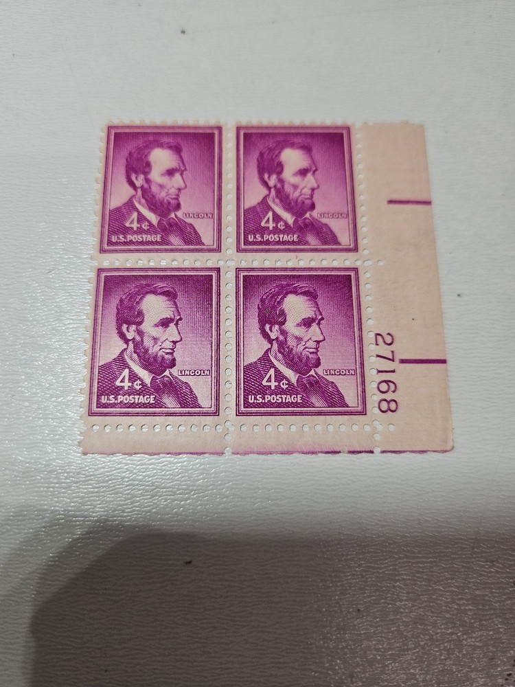 1950’s RARE! MINT unhinged Plate block Of (4) Abraham Lincoln 4 cent stamp MNH