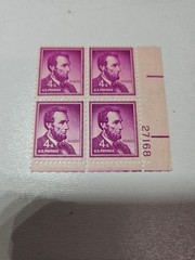 1950’s RARE! MINT unhinged Plate block Of (4) Abraham Lincoln 4 cent stamp MNH
