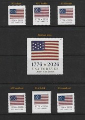 US 2026 Flag Forever Stamp Set of 6 singles + American Icons Flag Stamp
