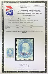 1861 U.S. Stamp Specimen 63s Control #9012/Scarce/PSE Certification