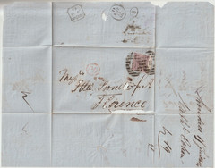 1868 =47=47= DOUBLE UPRIGHT LONDON NUMERAL 6d NATHANIEL COHEN TO FLORENCE ITALY