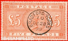 SG. 137. J128a. ” BI “. £5.00 Orange. A SUPERB upright ” 28th December 1 B66975