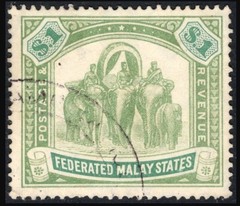 MALAYA FMS SG48a 1907 $1 Green & Pale Green Elephants, Fine Used, c.£65
