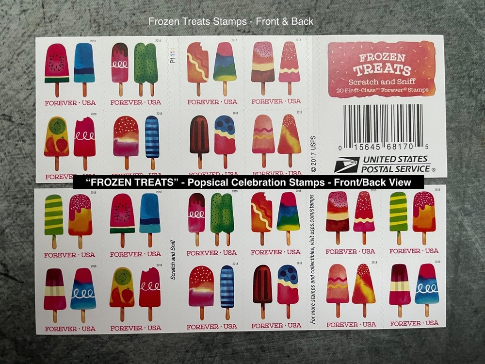 New Book of 20 Stamps – “FROZEN TREATS” – Colorful Celebration Stamps – 2017