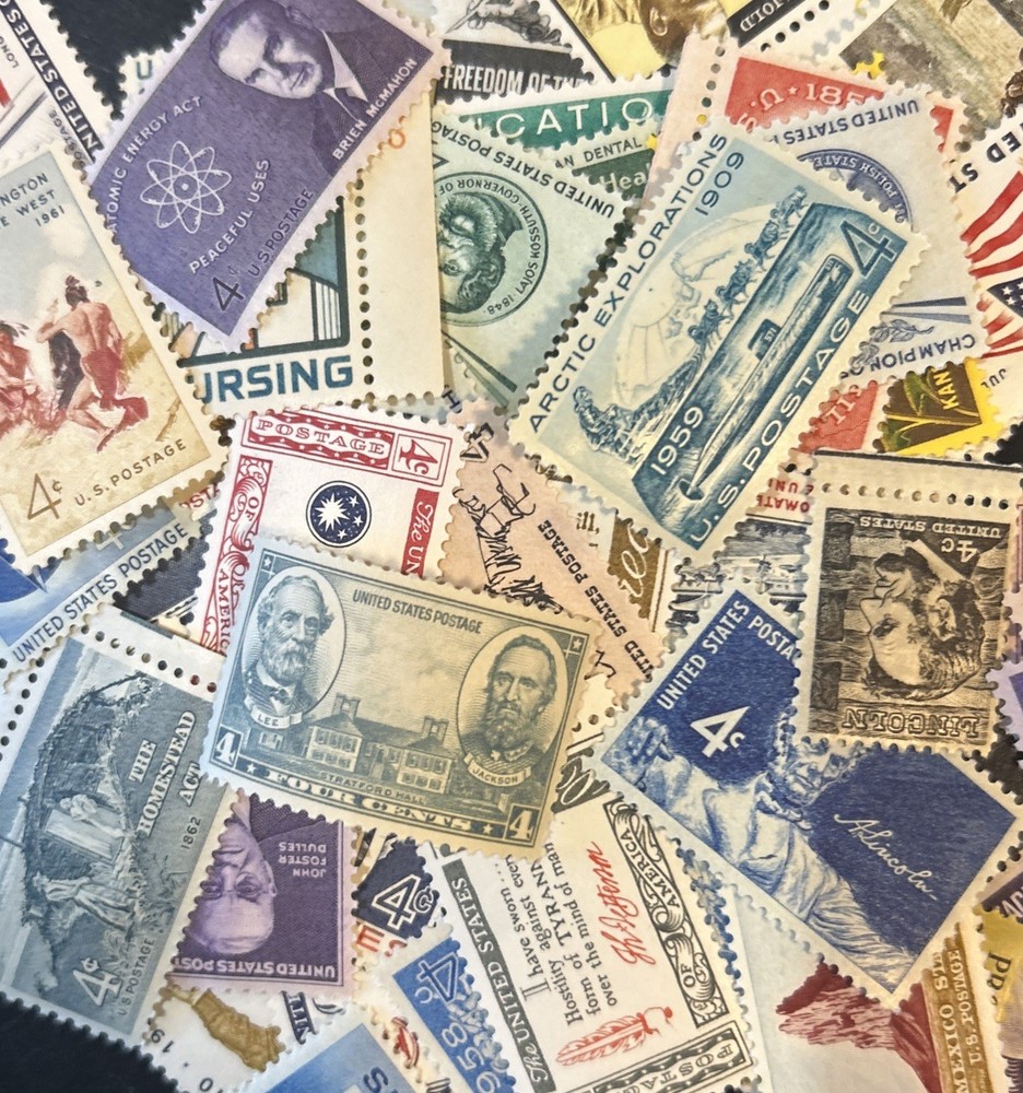 50 MNH OLD All Different Vintage 4 cent stamps–some Over 80 Years Old