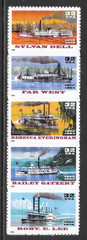 U.S. SCOTT 3095a MNH STRIP/5 – 1996 32c MULTI-COLOR RIVERBOATS ISSUE
