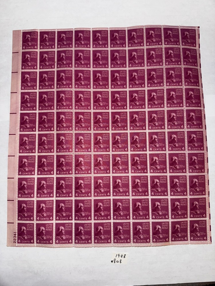 Scott #808 4 Cent James Madison Presidential Series Sheet of 100 Stamps MNH