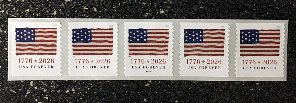 2026USA Forever US 1776 Flag – PNC Plate (#B1111) Coil Strip of 5 BCA SPACES