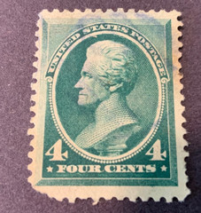 Scott # 211 , used, hinged 4 cent Jackson 1883