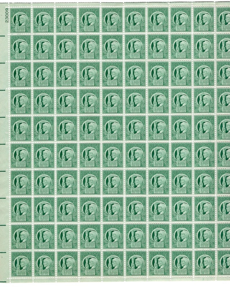 1943 1 cent 4 freedoms Full sheet of 100, Scott #908, Mint NH
