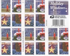 USPS Booklet of 20 Peel and Stick ounce rate Holiday Windows Stamps sent