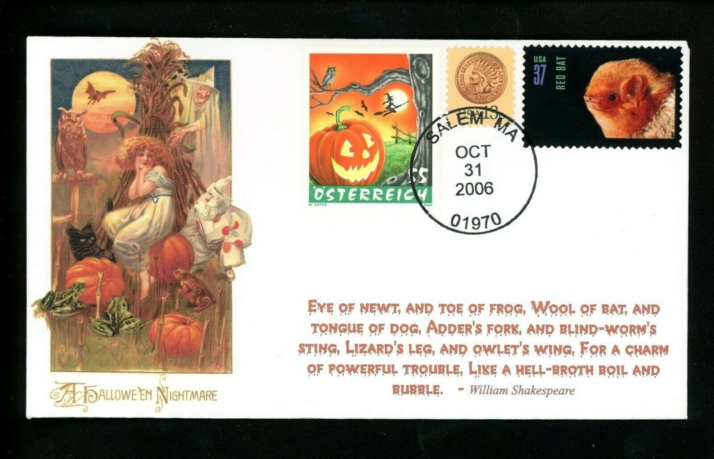 US Postal History Holidays / Halloween 2006 Salem MA #1548 + 3170 & Austria 2021