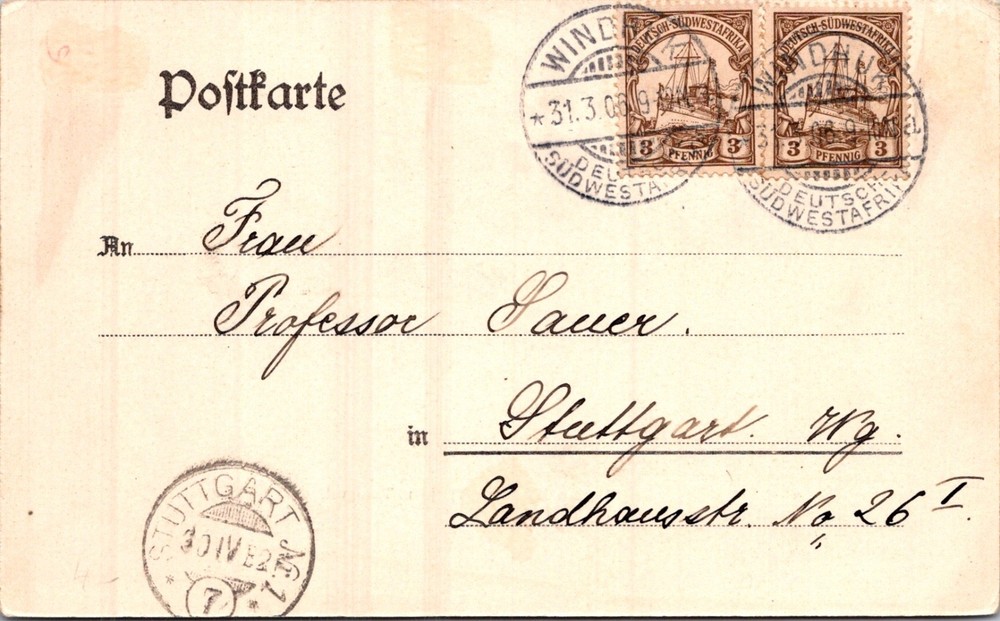 GERMANY 1908 COLONY S.W.AFRICA PICT POSTCARD HEREROS TO GERMANY POSTMARK WINDHUK