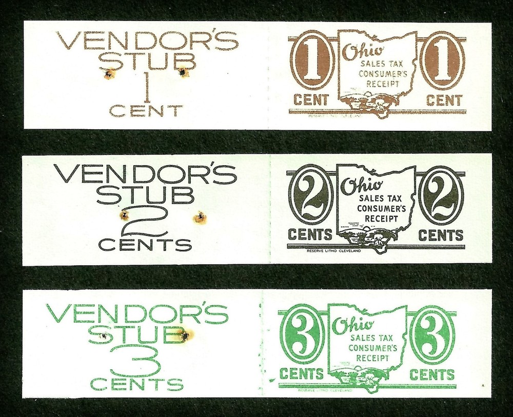 *OLD us stamp usa ohio state set vendor/consumer’s tax revenue receipts