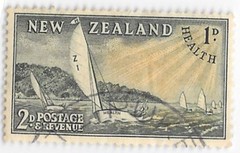 New Zealand 1951 Health 1d 2d Green Yellow Yachting Stamp Used USA Seller
