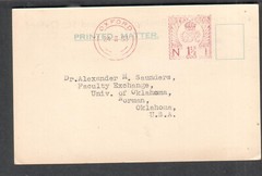 1953 printed matter post card Blackwell’s book seller Oxford England to USA
