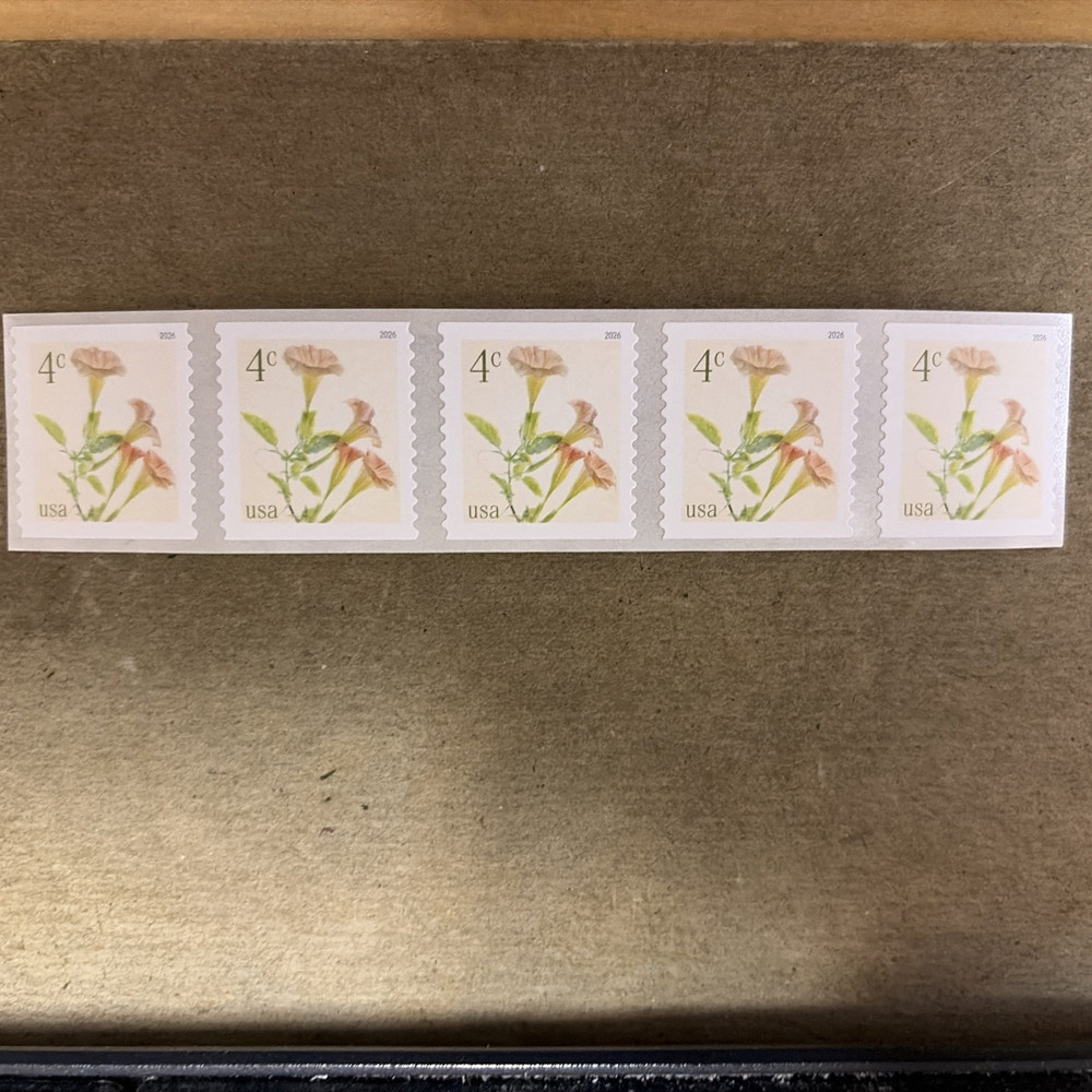 US Postage #6045 Angel’s TrumpetsPlate strip of 5 4Cent MNH Stamps Free Shipping