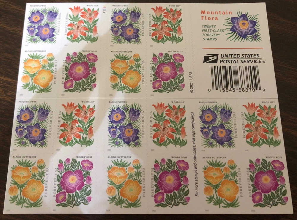 100 pcs Mountain Flora Booklet US Forever Stamps Scott #5672 (MNH) 5 Sheet of 20
