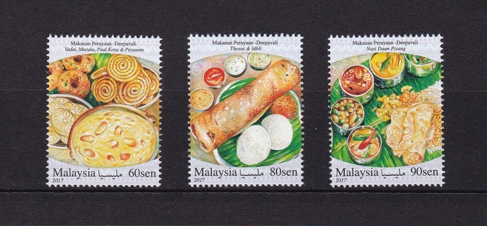 MALAYSIA 2017 FESTIVAL FOOD SERIES (INDIAN) COMP. SET OF 3 STAMPS IN MINT MNH
