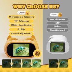 1000X Digital Microscope for Kids Handheld: 2-in-1 Binoculars Portable STEM