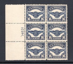 Superb USA #C5 Never Hinged Plate Block Of Six, MNH Undisturbed Original Gum
