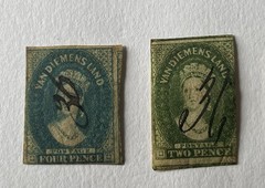 A Set Of Rare Early Australian Victoria Stamps X2 Charon Head Design Tasmania