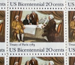 US Bicentennial Treaty of Paris 1783 20 Cent Stamp Sheet Mint Never Hinged