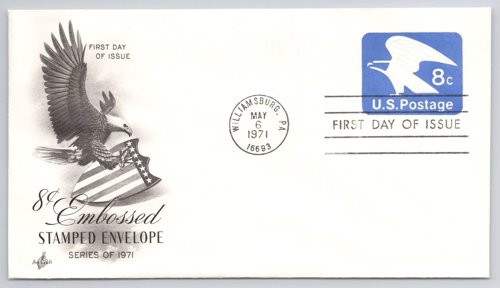 First Day Cover Scott’s #U557 8c Eagle National Emblems May 1971 PA