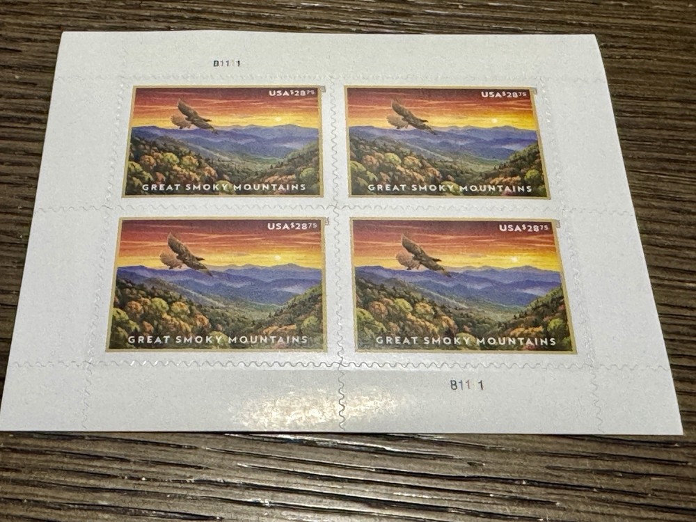 Great Smoky Mountains Priority Mail Express Stamp, Sheet of 4, $115 Face Value